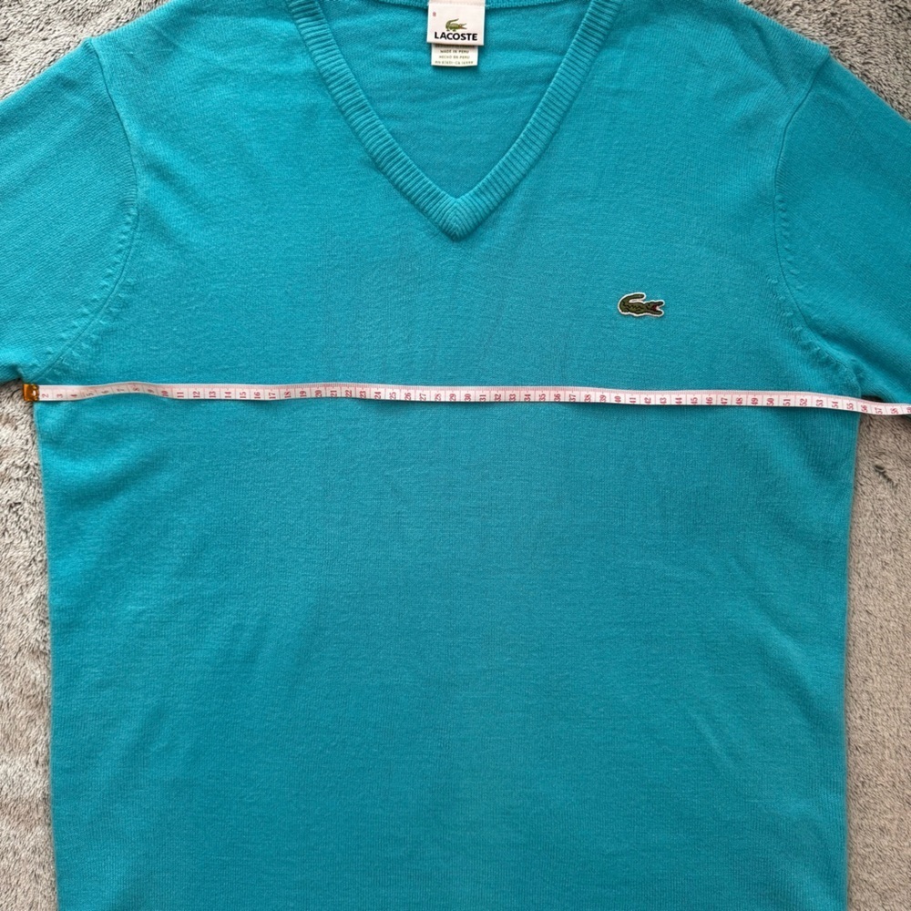 LACOSTE V-Neck Cotton Knit Sweater Blue Teal Size 8 (3XL) - Picture 10 of 15